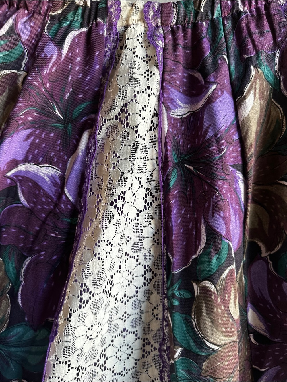 Vintage Purple Floral Lace Patchwork Midi‎ Skirt Cottagecore Prairie Fairycore - Picture 9 of 13